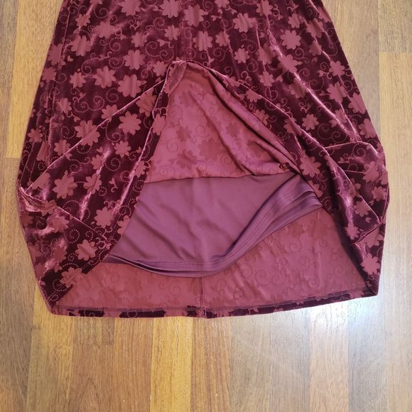 Vtg 90s Y2K Velvet Floral A-line Skater Dress Sleeveless Grunge Boho Maroon Sz S - Picture 6 of 8